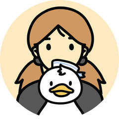 icon people pet-friendly, duck with woman, girl avatar, female, duckie navy