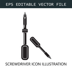 Screwdriver Icon Logo Vector Image in Black and White
