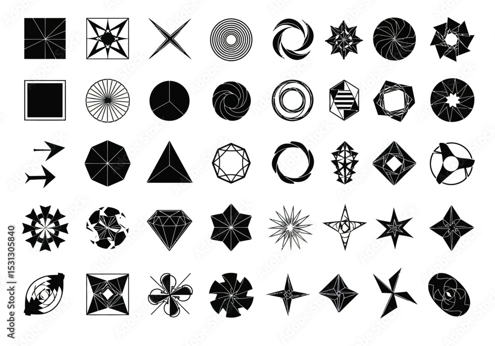 Poster diverse collection of abstract geometric shapes and design elements for various creative application