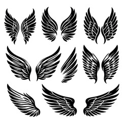 Obraz premium Angel Wings Vector Set Feathered Wing Silhouettes 