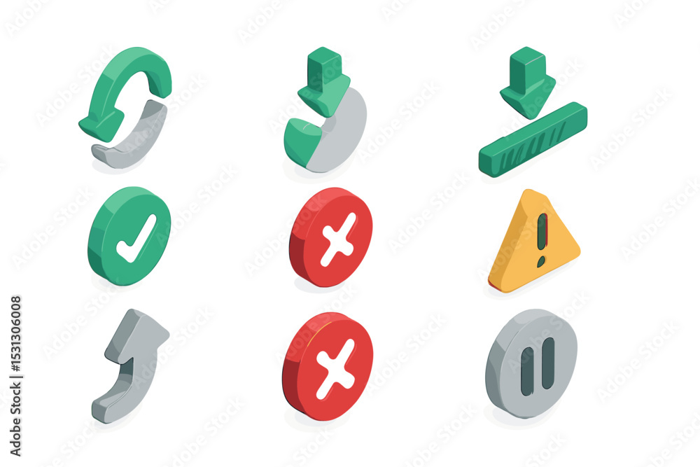 Poster colorful 3d user interface icons set with arrows and symbols on dark background