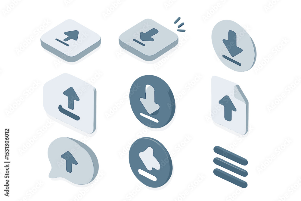 Poster set of various upload and download icons in different styles and shapes