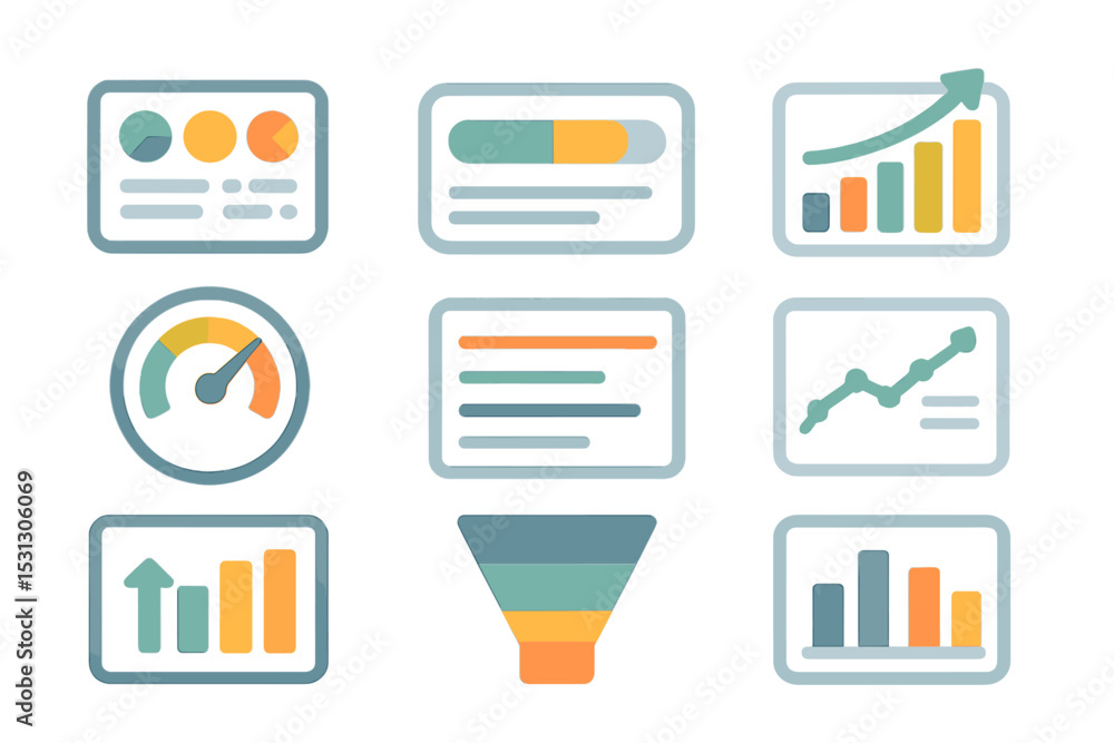 Poster colorful infographic elements with charts and graphs in modern design