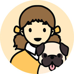 icon people pet-friendly, pug and mom, girl with puppy, funny dog