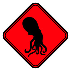 Octopus Danger Sign Attention Caution Warning Logo Isolated Vector Graphic Design Illustration
