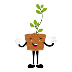 Plant pot mascot cartoon character, Cute Potted Plant Mascot with Vibrant Leaves. Flat Art Plant Mascot, Perfect for Logos and Stickers