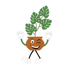 Plant pot mascot cartoon character, Cute Potted Plant Mascot with Vibrant Leaves. Flat Art Plant Mascot, Perfect for Logos and Stickers