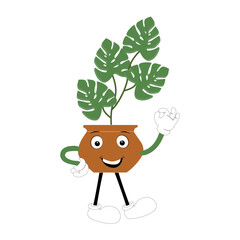 Plant pot mascot cartoon character, Cute Potted Plant Mascot with Vibrant Leaves. Flat Art Plant Mascot, Perfect for Logos and Stickers