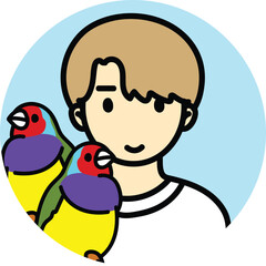 Naklejka premium icon people pet-friendly, Man with two Finch, bird owner, pet friendly, animal lover, birdies, wild animal