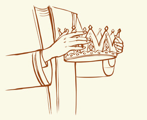 Vector drawing. Hands holds a crown
