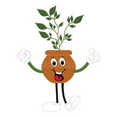 Plant pot mascot cartoon character, Cute Potted Plant Mascot with Vibrant Leaves. Flat Art Plant Mascot, Perfect for Logos and Stickers