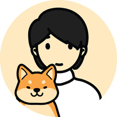 icon dog with owner, chiba inu puppy and man avatar