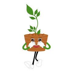 Plant pot mascot cartoon character, Cute Potted Plant Mascot with Vibrant Leaves. Flat Art Plant Mascot, Perfect for Logos and Stickers