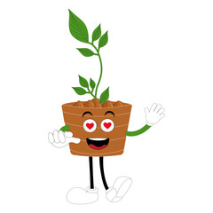 Plant pot mascot cartoon character, Cute Potted Plant Mascot with Vibrant Leaves. Flat Art Plant Mascot, Perfect for Logos and Stickers