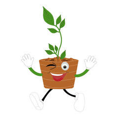 Plant pot mascot cartoon character, Cute Potted Plant Mascot with Vibrant Leaves. Flat Art Plant Mascot, Perfect for Logos and Stickers