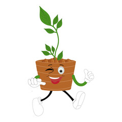 Plant pot mascot cartoon character, Cute Potted Plant Mascot with Vibrant Leaves. Flat Art Plant Mascot, Perfect for Logos and Stickers