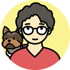 icon people pet-friendly man with yorkshire terrier puppy, pet friendly, dog owner, dog dad, glasses man, boy with dog