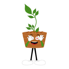 Plant pot mascot cartoon character, Cute Potted Plant Mascot with Vibrant Leaves. Flat Art Plant Mascot, Perfect for Logos and Stickers