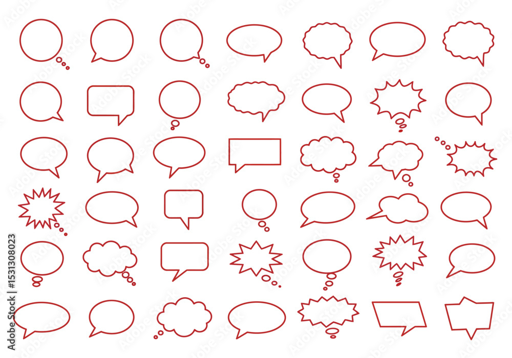 Poster diverse array of hand drawn speech bubbles in various styles representing communication and conversa