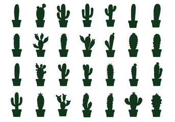 Cactus vector illustrations and a set of diverse people silhouettes symbolize successful teamwork and growth