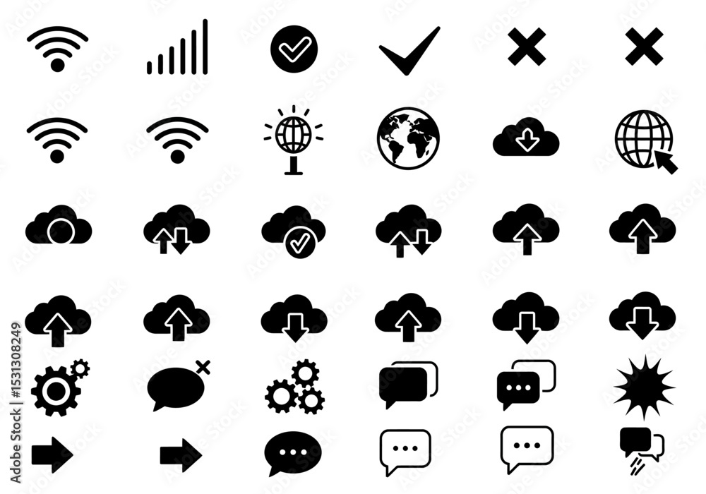 Poster a collection of digital connectivity and cloud computing icons representing network signal strength 
