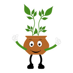 Plant pot mascot cartoon character, Cute Potted Plant Mascot with Vibrant Leaves. Flat Art Plant Mascot, Perfect for Logos and Stickers