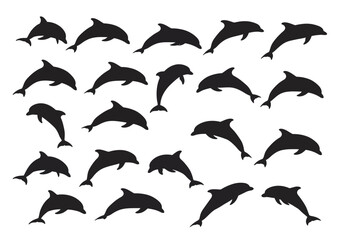 Fototapeta premium A Collection of Dolphin Silhouettes Showing Grace and Agility in Various Poses Against a Plain Backdrop