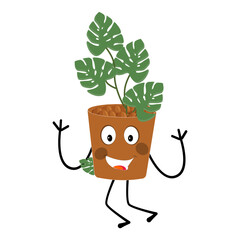 Plant pot mascot cartoon character, Cute Potted Plant Mascot with Vibrant Leaves. Flat Art Plant Mascot, Perfect for Logos and Stickers