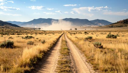 Worn Pathway Through Vast Empty Plain Under Heat and Haze