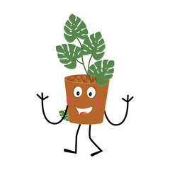Plant pot mascot cartoon character, Cute Potted Plant Mascot with Vibrant Leaves. Flat Art Plant Mascot, Perfect for Logos and Stickers