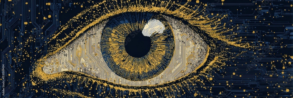 Aufkleber Stylized Eye Composed of Digital Circuits Showcases a Fusion of Technology and Art With Minimal Upper Design Elements