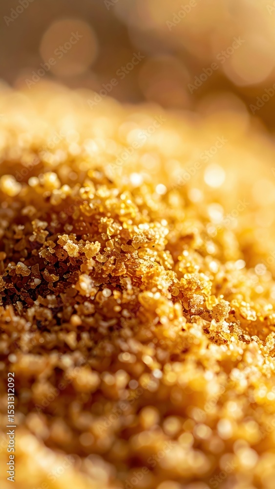Poster close-up of fine golden breadcrumbs with unique texture and shine