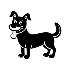 happy dog with a bone vector silhouette