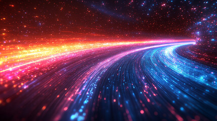 Obraz premium Light streaks speeding through colorful particles in outer space