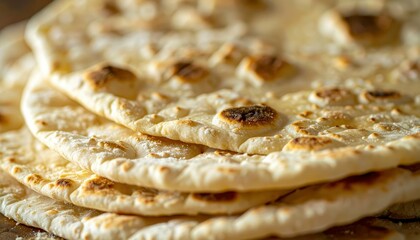 Soft Einkorn Flatbread Stacked Close Up in Macro Photography