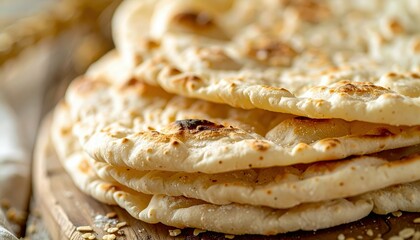 Close-Up of Soft Einkorn Flatbread on Wooden Surface Macro Shot