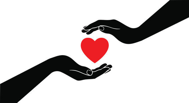Vector art of two hands gently cradling a vibrant red heart, isolated on white background, a vector illustration of love and care - Powered by Adobe