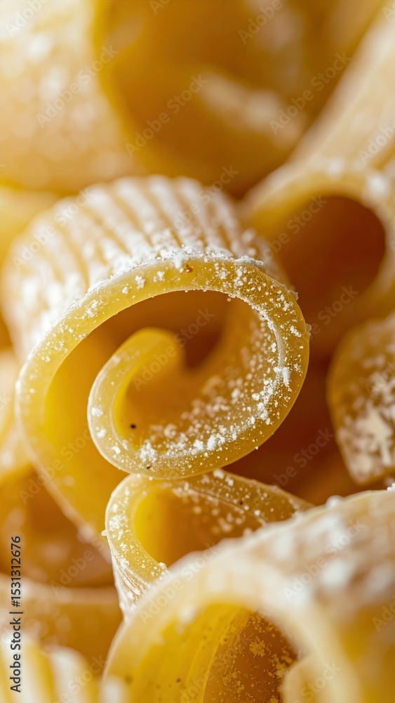 Poster close-up of unique einkorn pasta with distinct shape and texture