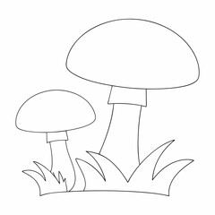 Mushrooms coloring page simple and minimal line art illustration on white background
