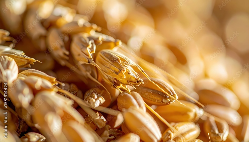 Poster macro close-up of ancient wheat grains highlighting texture and detail