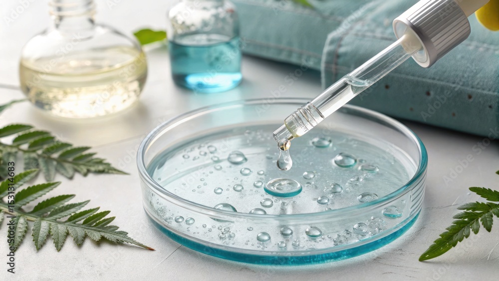 Poster laboratory experiment droplet observation in petri dish science lab close-up view molecular analysis