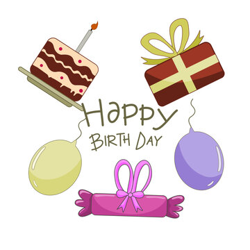 Birthday celebration with cake, balloons, gifts, and birthday wishes. Perfect for party invitations, greeting cards, social media posts, and advertisements.