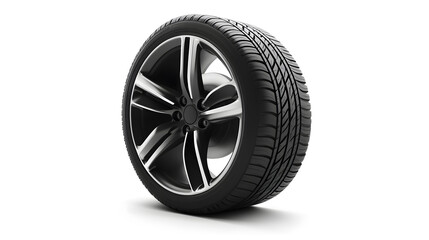 Obraz premium Modern car tire with sleek rim design and detailed tread pattern on white background