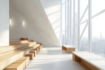 Obraz premium Modern, light-filled amphitheater with wooden seating
