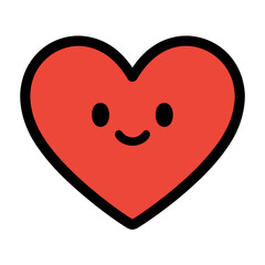 Cute Happy Heart Icon Bold Line, Flat Design Illustration