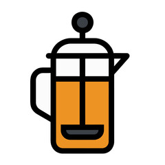 French Press Coffee Maker Icon Bold Line Flat Design Illustration