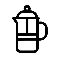 Bold Line French Press Coffee Maker Icon Flat Design Vector Illustration