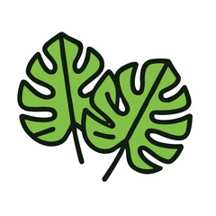Bold Line Monstera Leaves Flat Icon Design, Tropical Plants Illustration