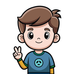 Cute cartoon boy showing peace sign