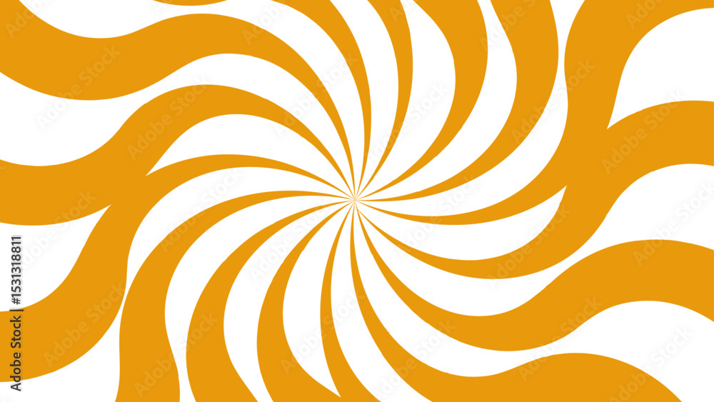 Poster Abstract bold, radial swirl pattern with wavy, curved orange shapes with central point on a white background. Dynamic motion and a hypnotic spiral effect and energetic optical illusion. 